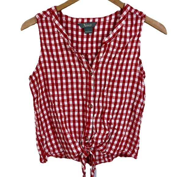 Natural Reflections Gingham Tie Front Button Down Large Western Farmcore Picnic - Picture 1 of 4
